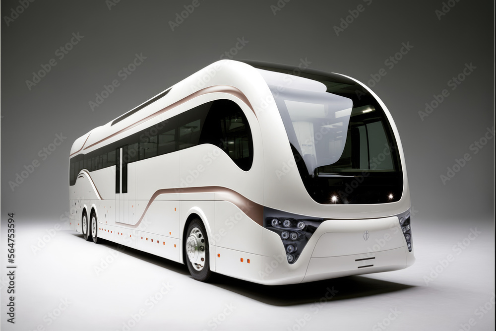 Electric bus of the future, white futuristic electric vehicle