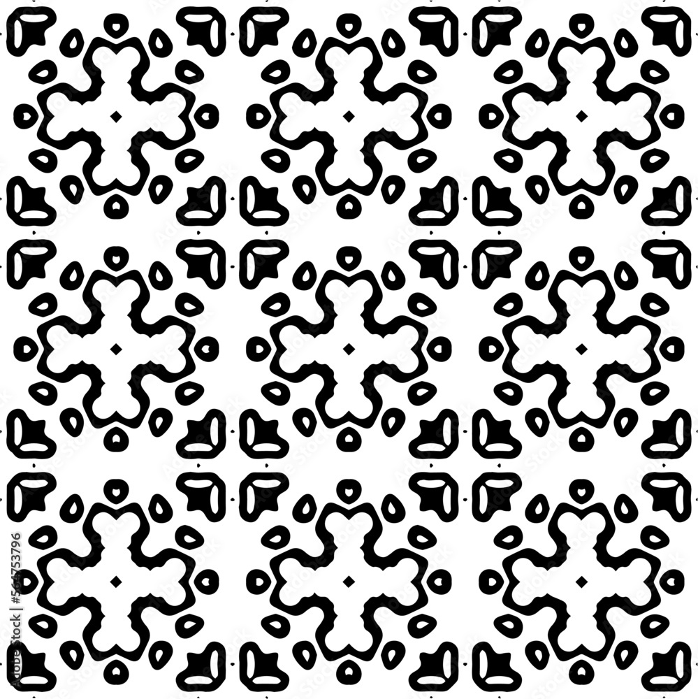 Vector pattern in geometric ornamental style. Black and white color. Simple geo all over print block for apparel textile, ladies dress, fashion garment, digital wall paper.