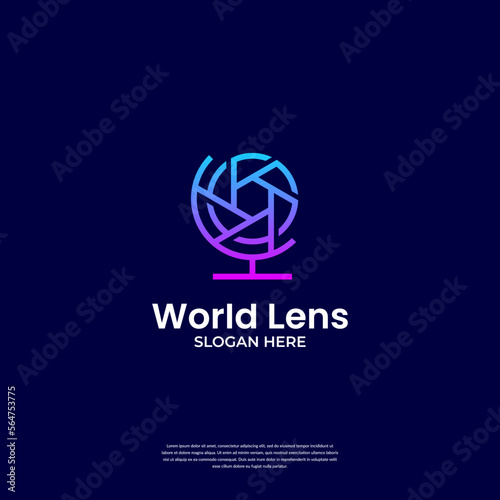 Modern photography logo combine lens and globe logo template