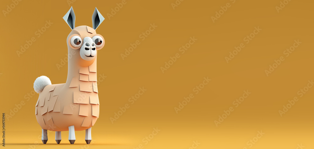 Fototapeta premium Cute Cartoon Llama Banner with Space for Copy (Generative AI)
