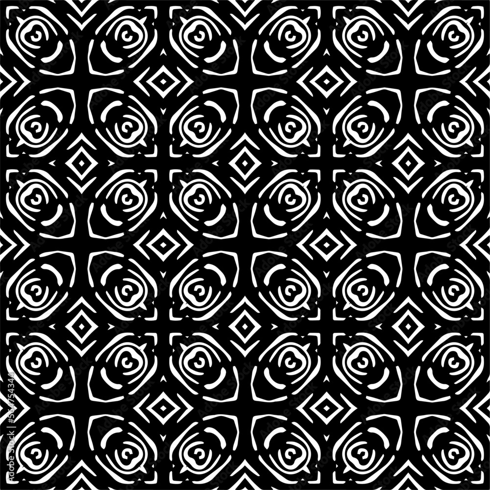 Vector pattern in geometric ornamental style. Black and white color. Simple geo all over print block for apparel textile, ladies dress, fashion garment, digital wall paper.