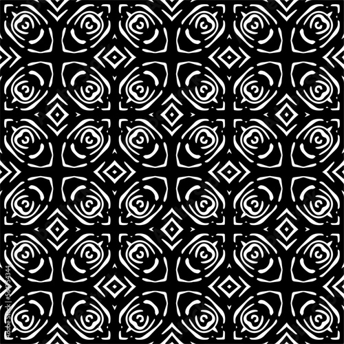 Vector pattern in geometric ornamental style. Black and white color. Simple geo all over print block for apparel textile, ladies dress, fashion garment, digital wall paper.