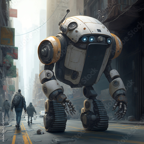 robot in city, generative AI © William