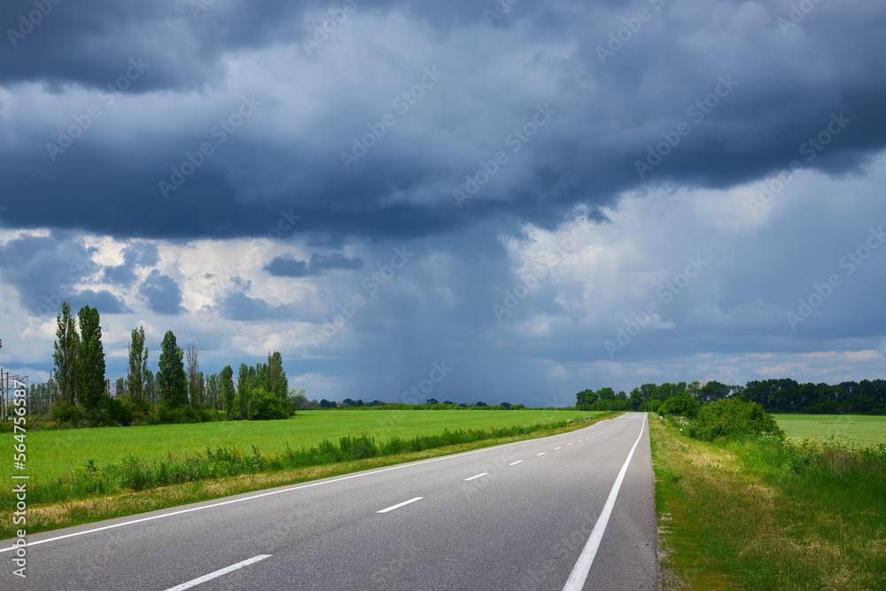 asphalt road panorama in countryside on summer day