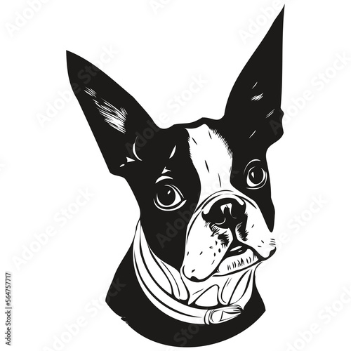 Boston Terrier dog hand drawn vector line art drawing black and white logo pets illustration © Сергей Тарасюк