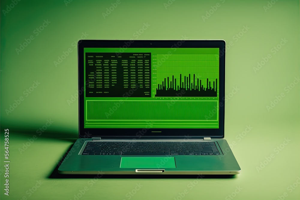 Chart illustration on laptop screen, green background. Generative AI Chart illustration on laptop screen, green background. Generative AI