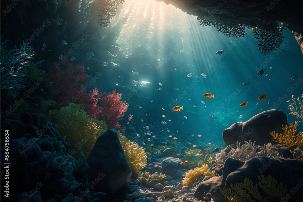 Fototapeta premium underwater scene with reef, Generative AI