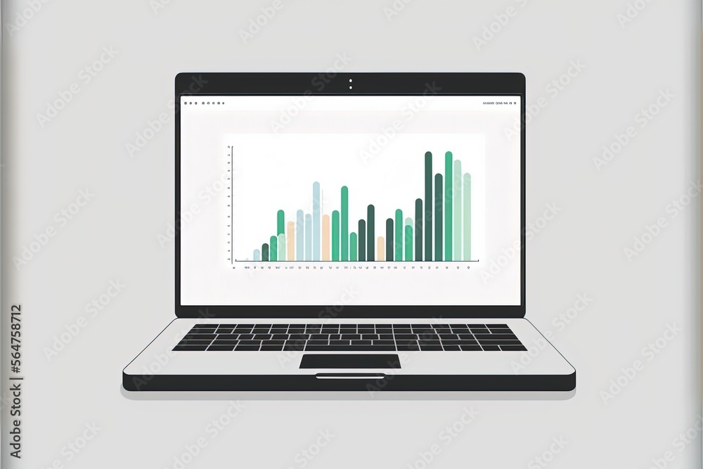 Chart illustration on laptop screen, white background. Generative AI Chart illustration on laptop screen, white background. Generative AI
