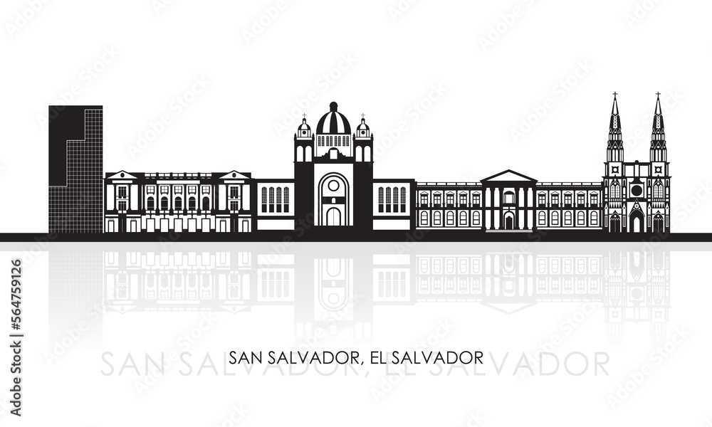Silhouette Skyline panorama of city of San Salvador, El Salvador- vector illustration