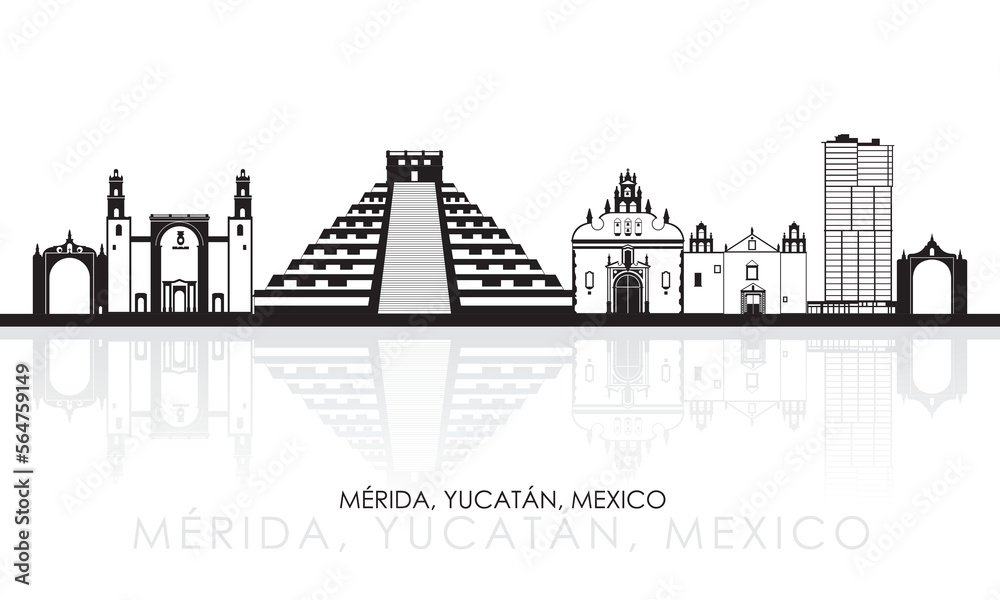 Silhouette Skyline panorama of city of Merida, Yucatan, Mexico - vector illustration
