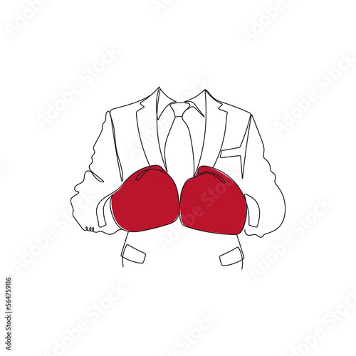 Businessmen in boxing gloves. One line art. Business character wearing red boxing gloves. Business, competition concept. Vector illustration