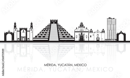 Silhouette Skyline panorama of city of Merida, Yucatan, Mexico - vector illustration