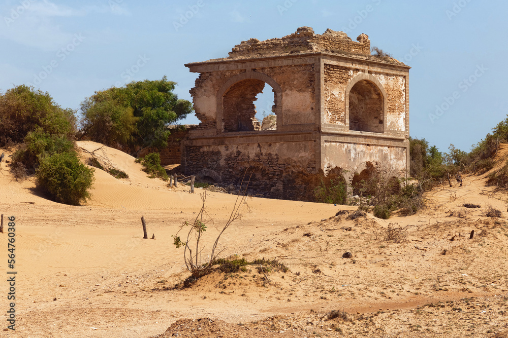 Ruins of the ancient palace Dar Es-Sultan near Essaouira. Morocco. Built in late 18th c., it was the former residence of the sultan Sidi Mohammed ben Abdellah, but is now half buried under the sands.