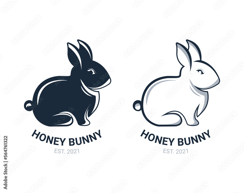 Rabbit Logo. Bunny logo. Line and Flat 2 versions logo design. Isolated on white background