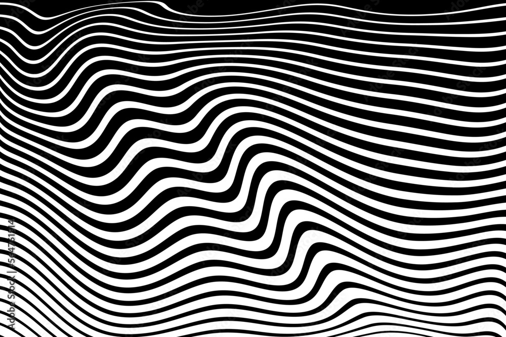 Abstract Black and White Wavy Lines Pattern. 3D Illusion Effect.