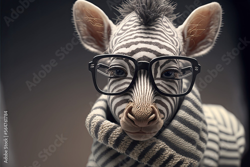 Baby Zebra wearing clothes and glasses