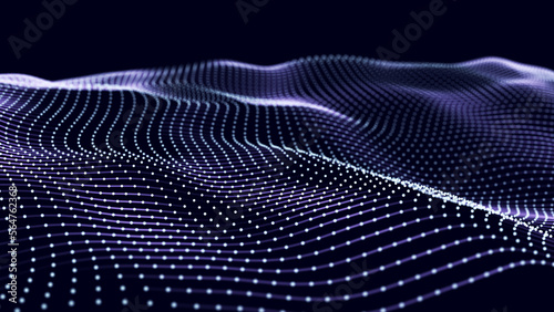 Digital futuristic wave background. The abstract structure of network connection or information ocean. Big data visualization. 3D rendering.