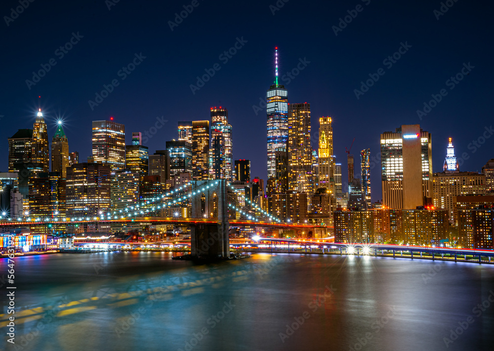 Brooklyn Bridge and NYC downtown as seen from the Manhattan Bridge 