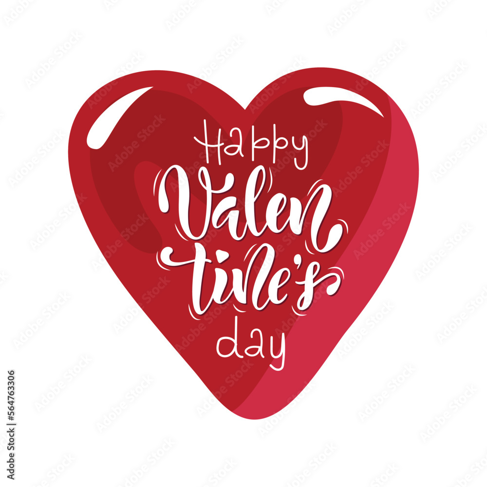 Happy Valentine's Day handwritten text. Hand lettering typography, modern brush ink calligraphy with romantic symbols. Vector colorful illustration. Concept for greeting card, banner, poster, print