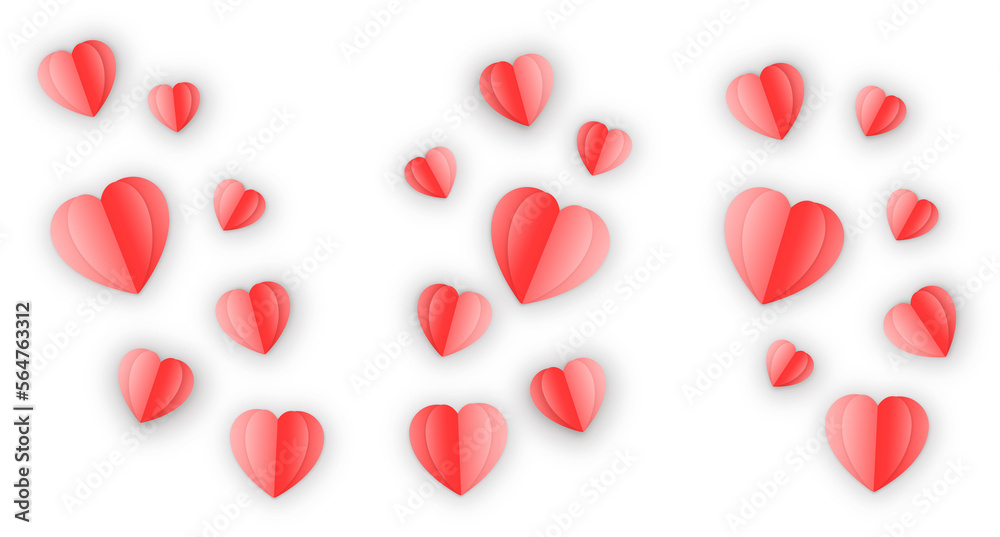 Background with red petaled hearts with realistic shadow on transparent background. Background for Valentine's Day. Vector banner, postcard, background. The 14th of February. PNG image