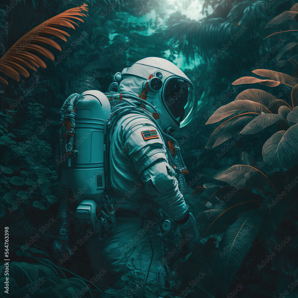 Zagubiony astronauta w dżungli - obrazy, fototapety, plakaty 