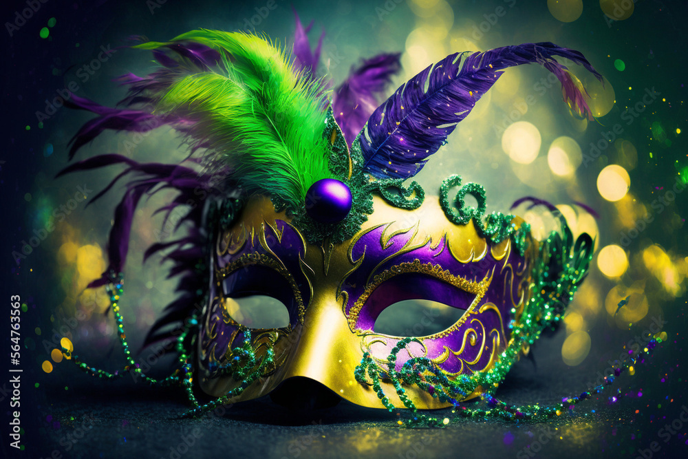 mardi gras mask with feathers made by generative ai