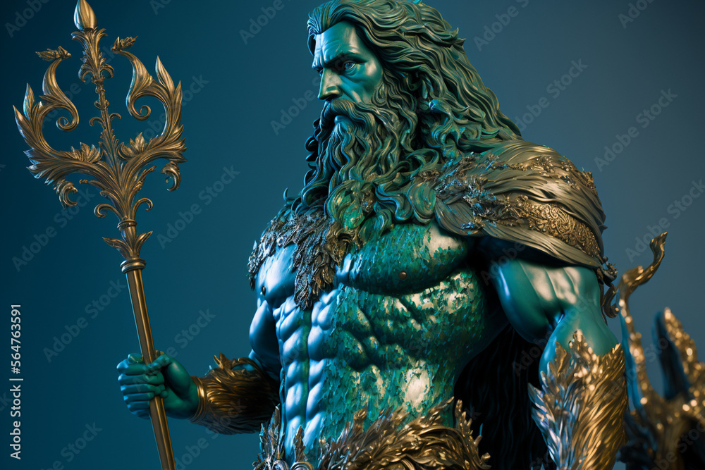 Fototapeta premium greek god poseidon statue illustration made by generative ai