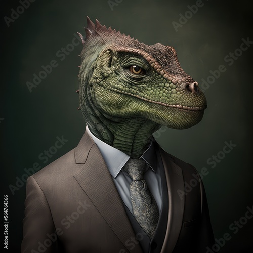 Billede på lærred Portrait of a Reptile lizard dressed in a formal business suit, generative ai