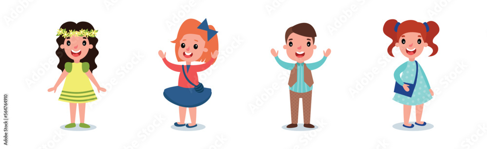 Little Boy and Girl Characters Dressed in Fashionable Garment Vector Set Little Boy and Girl Characters Dressed in Fashionable Garment Vector Set