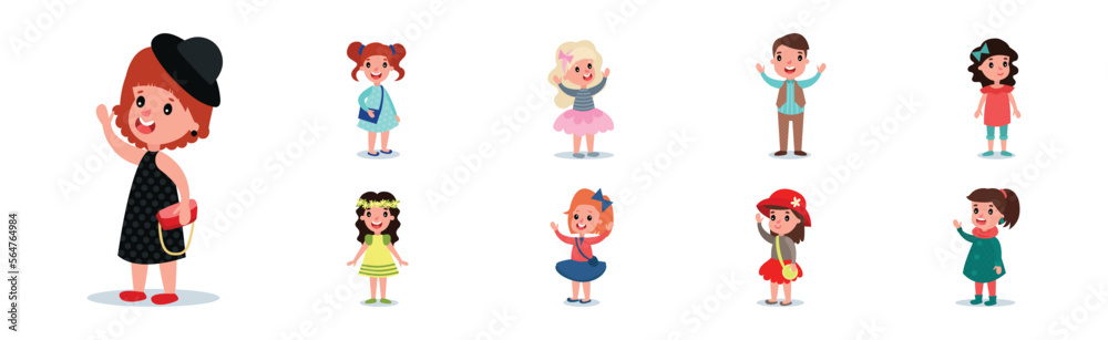 Little Boy and Girl Characters Dressed in Fashionable Garment Vector Set Little Boy and Girl Characters Dressed in Fashionable Garment Vector Set