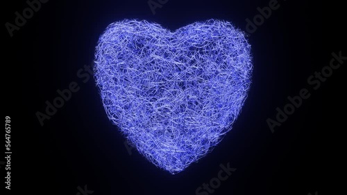 Blue Rotating Curling Heart in a Seamless Loop. Concept Wedding, Valentine's Day, Love Story,  Anniversary, Mother's Day, Marriage.