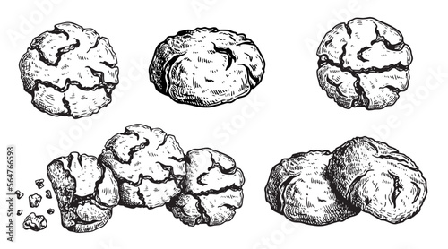 Traditional Italian cookies amaretti. Hand drawn sketch style illustrations set. This collection best for packages, flyers and menu designs. Vector drawings on white background.