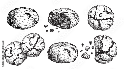 Traditional Italian cookies amaretti. Hand drawn sketch style illustrations set. This collection best for packages, flyers and menu designs. Vector drawings on white background.