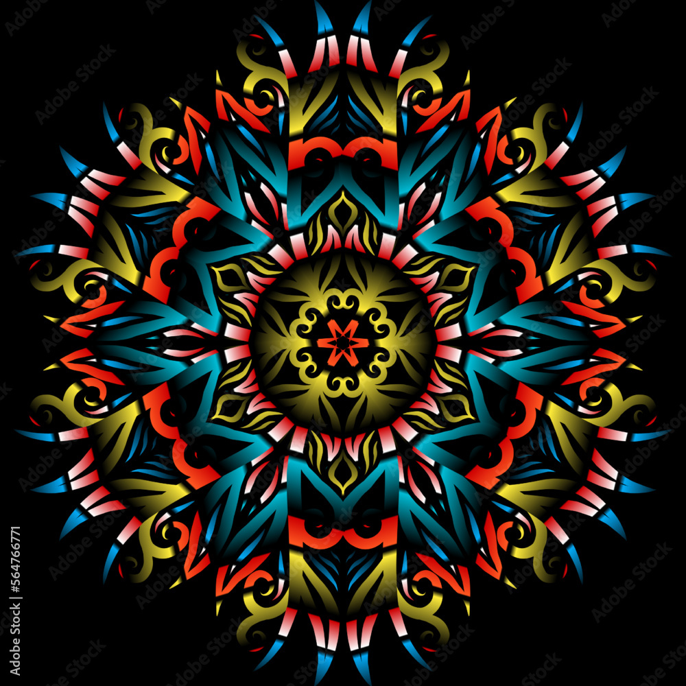 Beautiful colourful gradient flowers line art of traditional abstract symbol batik dayak ornament design template elements
