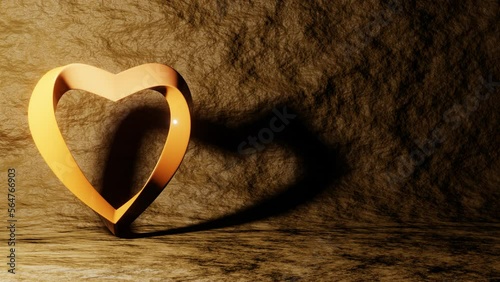 Yellow Twisted Rotating Heart in a Seamless Loop. Ideal for Wedding, Valentine's Day, Love Story,  Anniversary, Mother's Day, Marriage.