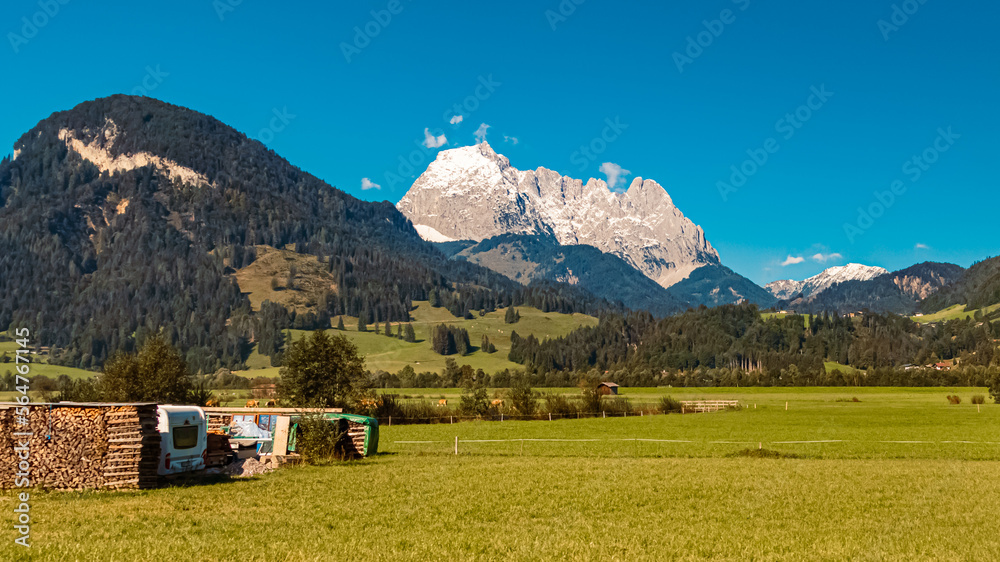Beautiful alpine summer view near Erpfendorf, Sankt Johann, Wilder Kaiser, Tyrol, Austria