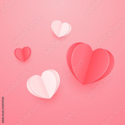 Valentine's day rose pink and red gradient hearts set isolated on pink background. Vector illustration. Paper origami pastel love symbol. Valentin icons.