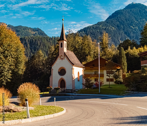 Beautiful alpine summer view with a chapel at Finkenberg, Tyrol, Austria photo