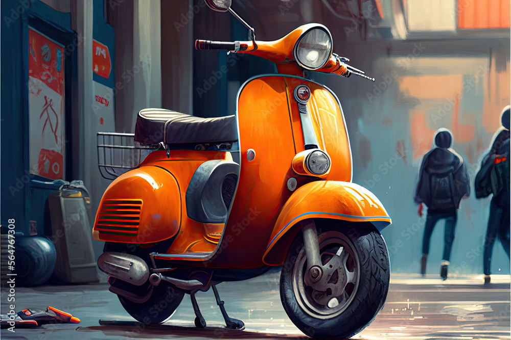 Illustration of a vintage scooter. Generative Ai