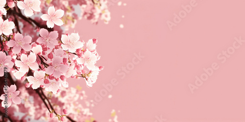 Cherry blossoms floral background in full bloom with copy space, generative ai