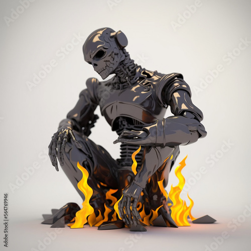 Metal Robot Slowly Melting While on Fire After Being Discarded for His Imperfections
