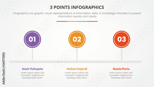 3 points or stages infographic concept with right direction and timeline style for slide presentation with 3 point list