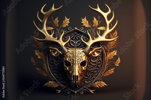 Coat of arms containing a deer skull with antlers. photo