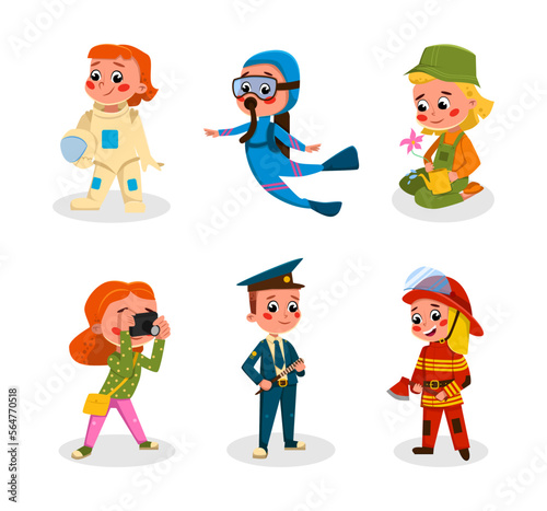 Cheerful Children Depicting Different Profession and Occupation Vector Set