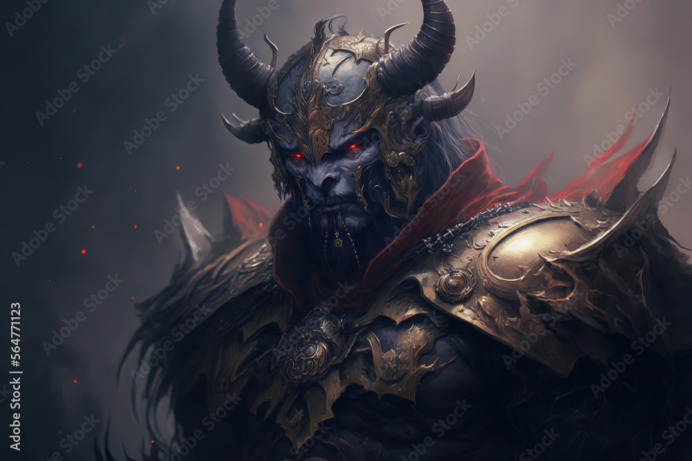 a drawing of a demon in armor, fantasy concept art illustration a drawing of a demon in armor, fantasy concept art illustration