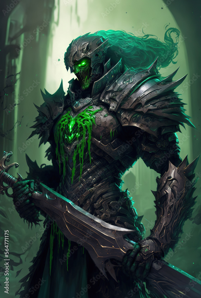 Fototapeta premium a green and black character with a sword, concept art illustration 