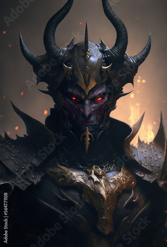 a drawing of a demon in armor, fantasy concept art illustration 