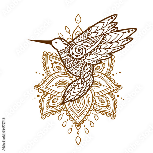 Hummingbird zen ornament mandala. Vector illustration. Colibri