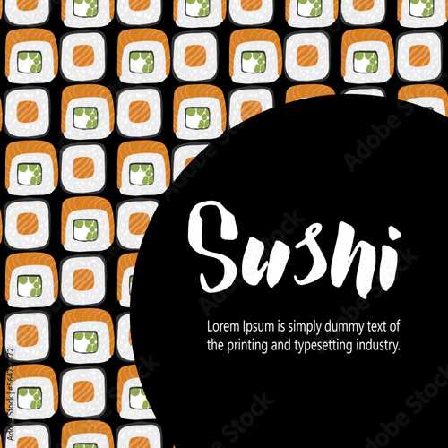 Sushi background illustration set with black background frame
