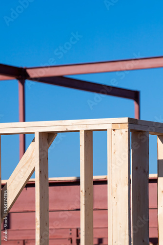 Wood and metal framing of a commercial building project